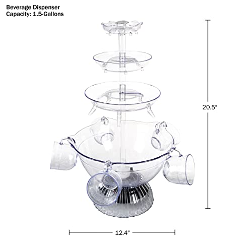 3-Tier Party Drink Dispenser – 1.5-Gallon Punch Fountain with LED Light Base and 5 Cups – Juice, Soda, or Mimosa Tower by Great Northern Party, Red