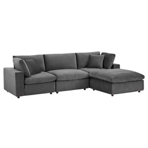 modway furniture eei-4818-gry commix down filled overstuffed performance velvet sectional sofa gray - 4 piece