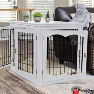 BIRDROCK HOME Decorative Dog Kennel with Pet Bed for Small Dogs - White - Double Door - Wooden Wire Dog House - Indoor Pet Dog Crate Side Table - Bed Nightstand