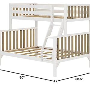 Max & Lily Bunk Bed, Scandinavian Modern Bunk Bed, Solid Wood Twin-Over-Full Bed Frame for Kids, No Box Spring Needed, Blonde/White