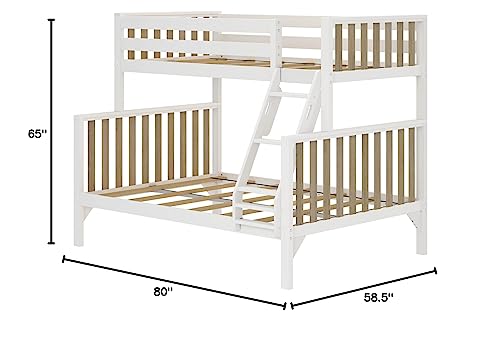 Max & Lily Bunk Bed, Scandinavian Modern Bunk Bed, Solid Wood Twin-Over-Full Bed Frame for Kids, No Box Spring Needed, Blonde/White