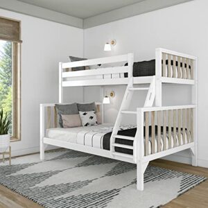 max & lily bunk bed, scandinavian modern bunk bed, solid wood twin-over-full bed frame for kids, no box spring needed, blonde/white