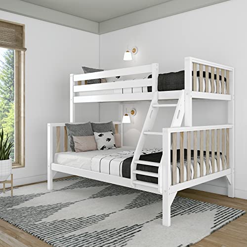 Max & Lily Bunk Bed, Scandinavian Modern Bunk Bed, Solid Wood Twin-Over-Full Bed Frame for Kids, No Box Spring Needed, Blonde/White