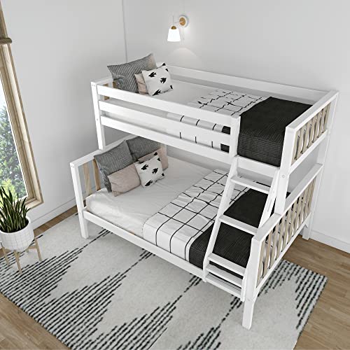 Max & Lily Bunk Bed, Scandinavian Modern Bunk Bed, Solid Wood Twin-Over-Full Bed Frame for Kids, No Box Spring Needed, Blonde/White