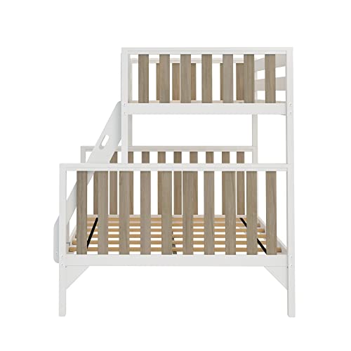 Max & Lily Bunk Bed, Scandinavian Modern Bunk Bed, Solid Wood Twin-Over-Full Bed Frame for Kids, No Box Spring Needed, Blonde/White