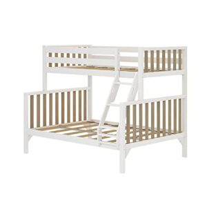 Max & Lily Bunk Bed, Scandinavian Modern Bunk Bed, Solid Wood Twin-Over-Full Bed Frame for Kids, No Box Spring Needed, Blonde/White