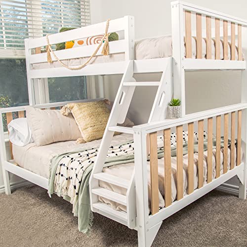 Max & Lily Bunk Bed, Scandinavian Modern Bunk Bed, Solid Wood Twin-Over-Full Bed Frame for Kids, No Box Spring Needed, Blonde/White