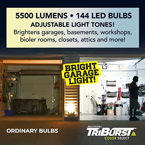 Bell+Howell Triburst Color Select LED Garage Light, 5500 Lumen 3000k/4500k/5500k LED Garage Ceiling Lights, Screw in LED Garage Lights, Bright LED Lights for Garage with 3 Mobile Panels As Seen on Tv