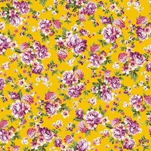 texco inc printed wool dobby watercolor flowers pattern/100% polyester no stretch woven decoration apparel home/diy fabric, gold pink 1 yard