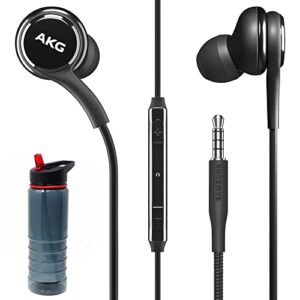 samsung akg wired earbuds original 3.5mm in-ear earbud headphones with remote & microphone for music, phone calls, work - noise isolating deep bass, includes sports water bottle - black