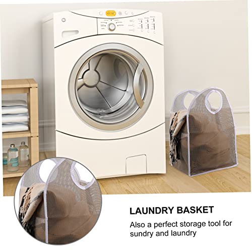 Sundry For Washing Shopping Collapsible Foldable Vegetable Handles with Laundry Home Travel Dirty Basket Holder Khaki Storage Mesh Bags Bag Handbag Organizer Clothes Hamper