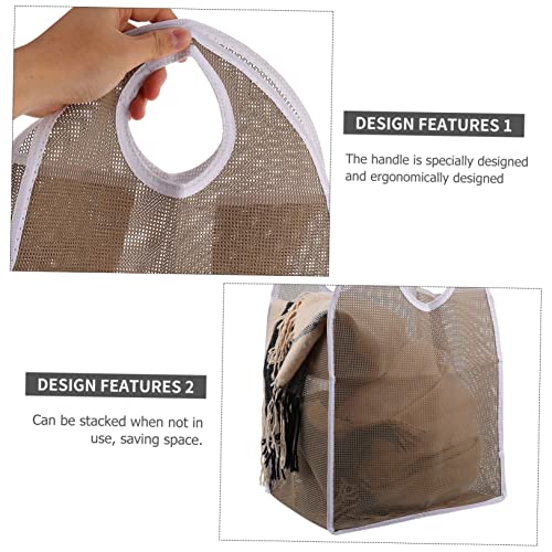 Sundry For Washing Shopping Collapsible Foldable Vegetable Handles with Laundry Home Travel Dirty Basket Holder Khaki Storage Mesh Bags Bag Handbag Organizer Clothes Hamper