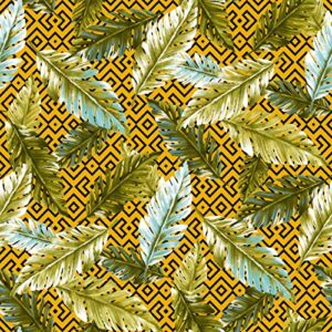 texco inc wool dobby geometric pattern/100% polyester no stretch leaf prints woven decoration apparel home/diy fabric, sunny gold green 1 yard