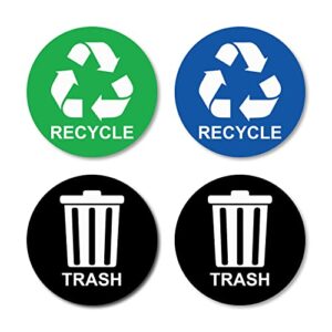 recycle sticker trash can decal - large recycling vinyl - 4 pack (black,blue & green) | st - 019 (size 5 inches)