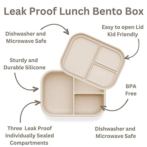 Ali+Oli Leak Proof Bento Box (Coconut) Food-Grade Silicone Bento Box, BPA, Phthalate, Lead, & PVC Free - Bento Lunch Box for Kids and Adults - Leak Resistant Sets With Lids Container