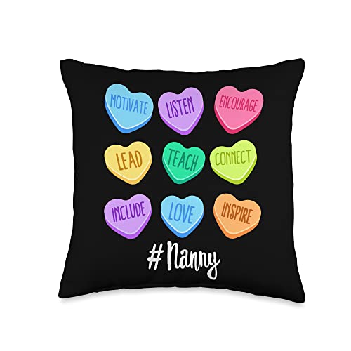 Valentine's Day Daycare Teacher Outfits Nanny Nanny Childcare Valentine's Day Pastel Candy Heart Throw Pillow, 16x16, Multicolor