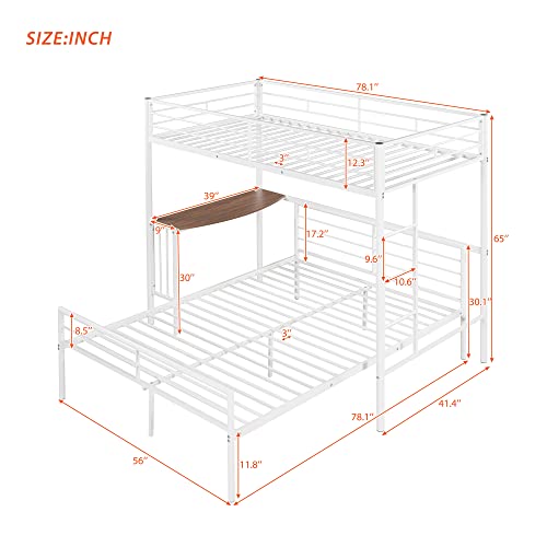 HYC Twin Over Full Bunk Beds with Desk, Heavy Study Metal Bunk Beds Twin Over Full Size, Convertible Into a Loft Bed and a Platform Bed