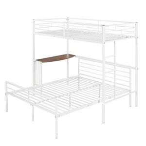 HYC Twin Over Full Bunk Beds with Desk, Heavy Study Metal Bunk Beds Twin Over Full Size, Convertible Into a Loft Bed and a Platform Bed