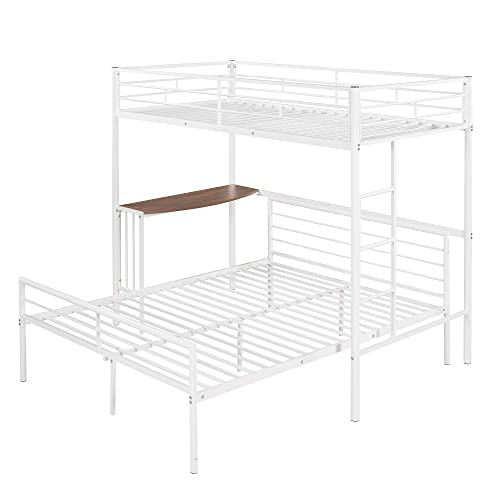 HYC Twin Over Full Bunk Beds with Desk, Heavy Study Metal Bunk Beds Twin Over Full Size, Convertible Into a Loft Bed and a Platform Bed