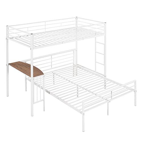 HYC Twin Over Full Bunk Beds with Desk, Heavy Study Metal Bunk Beds Twin Over Full Size, Convertible Into a Loft Bed and a Platform Bed