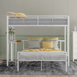 HYC Twin Over Full Bunk Beds with Desk, Heavy Study Metal Bunk Beds Twin Over Full Size, Convertible Into a Loft Bed and a Platform Bed