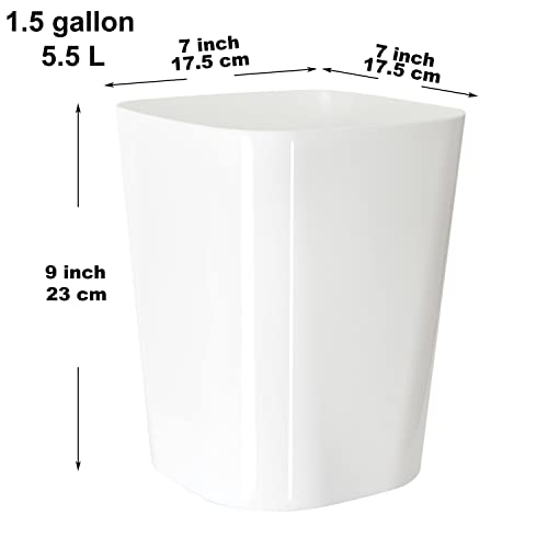 Youngever 2 Pack 1.5 Gallon Square Trash Can, Plastic Garbage Container Bin, Small Trash Bin for Home Office, Living Room, Study Room, Kitchen, Bathroom (White)