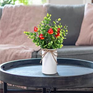 Omldggr 4 Pack Artificial Farmhouse Centerpiece Decoration Artificial Strawberry, Fake Strawberry Fruit Decoration with Metal Pot for Spring Summer Home Tiered Tray Tabletop Display