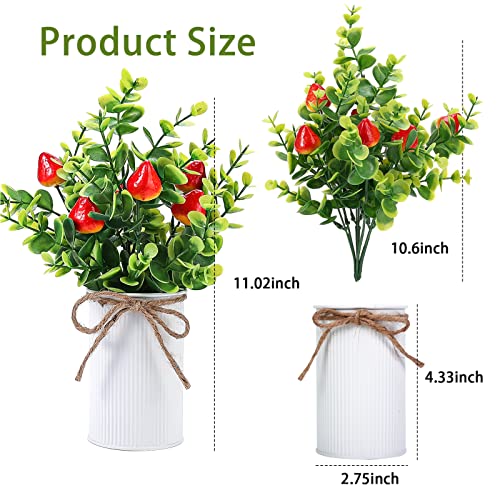 Omldggr 4 Pack Artificial Farmhouse Centerpiece Decoration Artificial Strawberry, Fake Strawberry Fruit Decoration with Metal Pot for Spring Summer Home Tiered Tray Tabletop Display