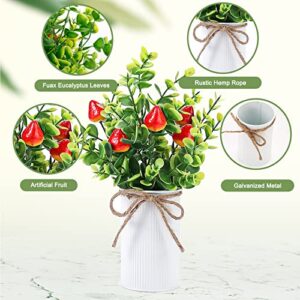 Omldggr 4 Pack Artificial Farmhouse Centerpiece Decoration Artificial Strawberry, Fake Strawberry Fruit Decoration with Metal Pot for Spring Summer Home Tiered Tray Tabletop Display