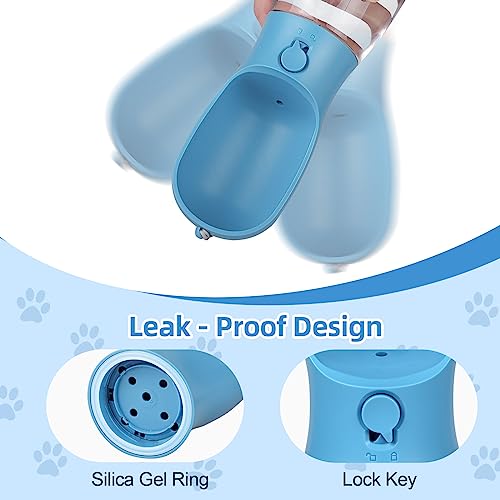 Kytely Dog Water Bottle, Portable Pet Water Bottle with Food Container,Leak Proof Puppy Water Dispenser with Drinking Feeder for Cat,Pets Outdoor Walking,Hiking,Puppy Essentials,Dog Stuff (19oz Blue)