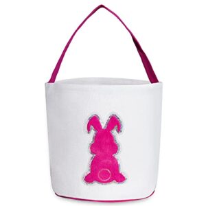 sanruihe easter basket bunny bags, easter egg hunt basket for kids, canvas tote candy gifts bags for boys and girls, printed fluffy paillette rabbit bucket for easter decorations