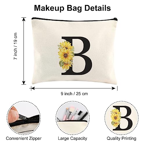 DERTE Personalized Initial Canvas Tote Bag Floral Letter Makeup Bag Monogrammed Gift Beach Tote Bags for Women Bridesmaids Birthday Wedding Bridal Shower (Letter B)