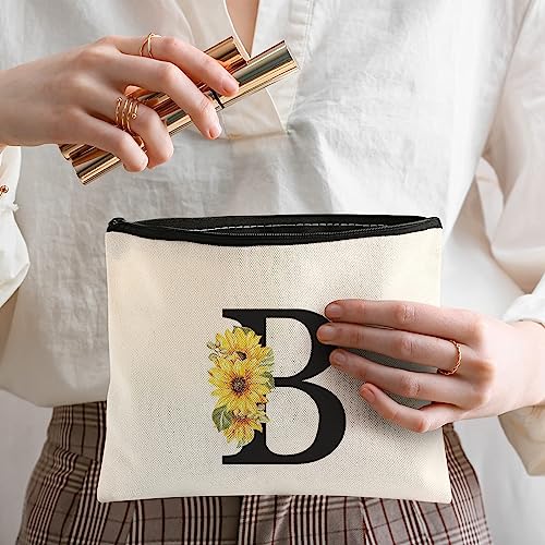 DERTE Personalized Initial Canvas Tote Bag Floral Letter Makeup Bag Monogrammed Gift Beach Tote Bags for Women Bridesmaids Birthday Wedding Bridal Shower (Letter B)