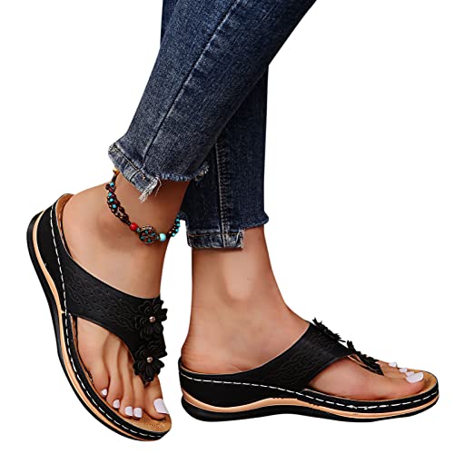 JMMSlmax Boho Beach Shoes for Women Comfortable Flip Flops for Women with Arch Support Summer Casual Wedge Sandals Shoes