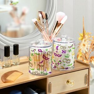 Kigai 4PCS Mardi Gras Qtip Holder Dispenser with Lids - 14 oz Bathroom Storage Organizer Set, Clear Apothecary Jars Food Storage Containers, for Tea, Coffee, Cotton Ball, Floss