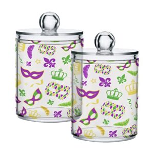 kigai 4pcs mardi gras qtip holder dispenser with lids - 14 oz bathroom storage organizer set, clear apothecary jars food storage containers, for tea, coffee, cotton ball, floss