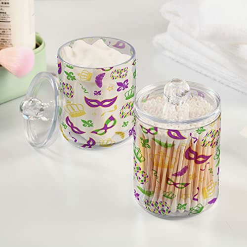 Kigai 4PCS Mardi Gras Qtip Holder Dispenser with Lids - 14 oz Bathroom Storage Organizer Set, Clear Apothecary Jars Food Storage Containers, for Tea, Coffee, Cotton Ball, Floss