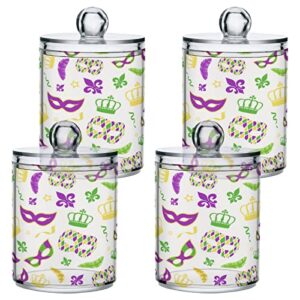 Kigai 4PCS Mardi Gras Qtip Holder Dispenser with Lids - 14 oz Bathroom Storage Organizer Set, Clear Apothecary Jars Food Storage Containers, for Tea, Coffee, Cotton Ball, Floss