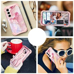 PIXIU for Samsung Galaxy s23 Plus case with 2PCS Tempered Screen Protector&1 pcs Len Camara Protector, Heavy Duty 3 Layer (Silicone+Plastic) Shockproof Full-Body Protective Sturdy Hybrid Marble Case