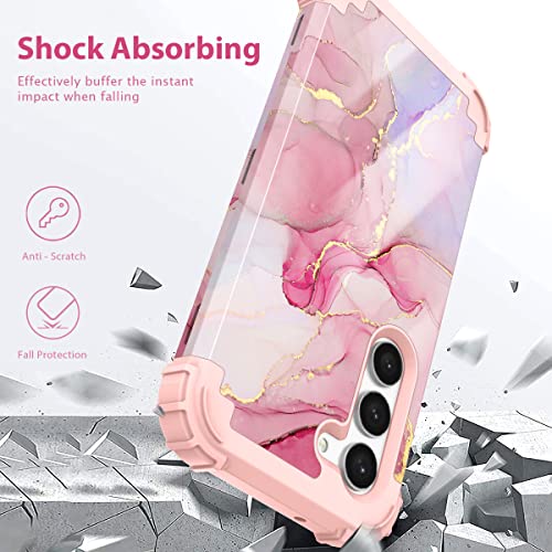 PIXIU for Samsung Galaxy s23 Plus case with 2PCS Tempered Screen Protector&1 pcs Len Camara Protector, Heavy Duty 3 Layer (Silicone+Plastic) Shockproof Full-Body Protective Sturdy Hybrid Marble Case