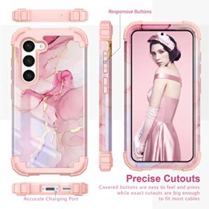 PIXIU for Samsung Galaxy s23 Plus case with 2PCS Tempered Screen Protector&1 pcs Len Camara Protector, Heavy Duty 3 Layer (Silicone+Plastic) Shockproof Full-Body Protective Sturdy Hybrid Marble Case