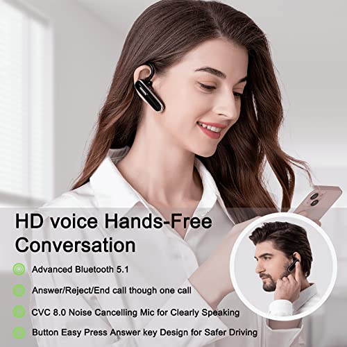 munash Bluetooth Headset Wireless Handfree Earpiece V5.1 with 500mAh Battery Display Charging Case 96 Hours Talking Time Built-in Microphone for iPhone Android Cell Phone Driver/Business/Office