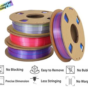 Taiyiyun 3D PLA Filament 1.75mm Bundle, Dual Color Filament PLA Dimensional Accuracy +/- 0.03 mm 3D Printing Filament, Color Changing PLA Silk Filament 250g*4 Spools