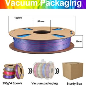 Taiyiyun 3D PLA Filament 1.75mm Bundle, Dual Color Filament PLA Dimensional Accuracy +/- 0.03 mm 3D Printing Filament, Color Changing PLA Silk Filament 250g*4 Spools