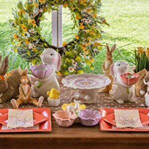 Boston International Serving Plate Easter Ceramic Tableware, 10 x 8-Inches Rectangle, Bunny Flower Crown