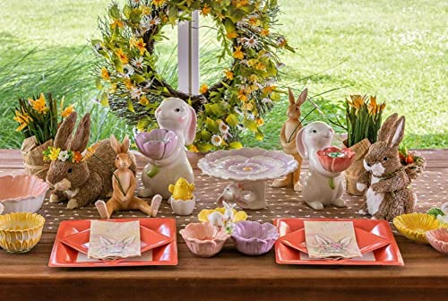 Boston International Serving Plate Easter Ceramic Tableware, 10 x 8-Inches Rectangle, Bunny Flower Crown