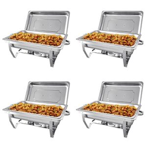 prijesse 4 pack 8qt chafing dish buffet set stainless steel food warmer chafer complete set with water pan, chafing fuel holder for party catering,silver