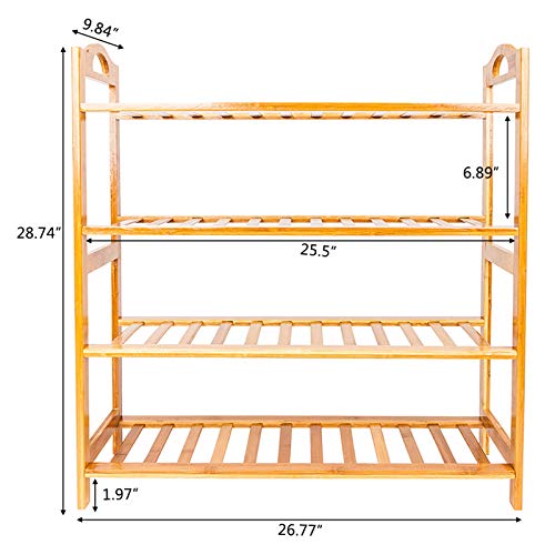 Vasitelan 4-Tier Bamboo Shoe Rack for Entryway, Shoe Organizer for Hallway Closet, Free Standing Shoe Racks for Indoor Outdoor