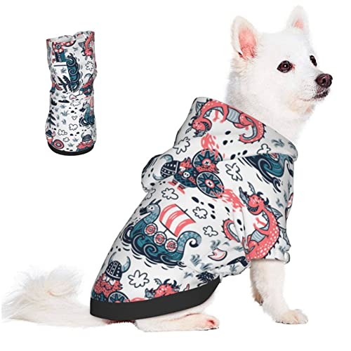 Vikings Dragon Dog Hoodies, Pet Clothes Costumes, Cute Cartoon Pets Wear Hoodie Sweatshirt Outfit for Dogs Cats Outdoor (Large)