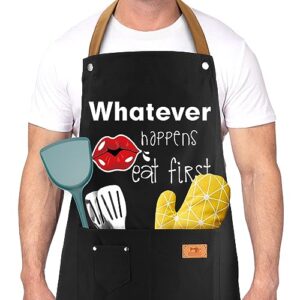 birthday gifts for men, chef aprons for men with adjustable strap, funny christmas gift for men, dad, husband, him, boyfriend, brother, uncle, grill cooking bbq kitchen apron with 3 pockets
